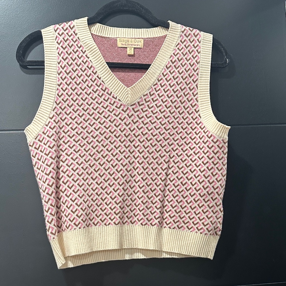 Women's Pink and Cream Sweater Vest